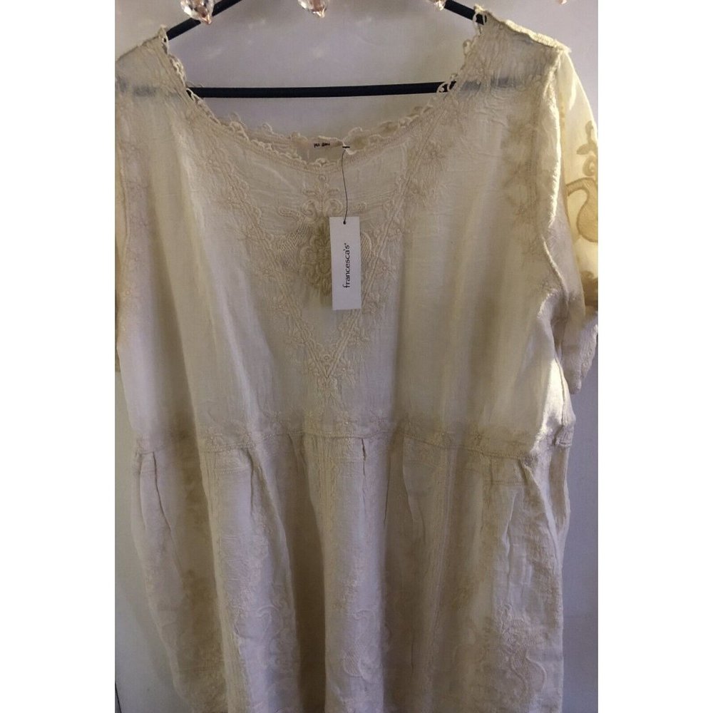 Miami  Francesca’s Short Scalloped Bell Shoulder Dress Embroidered White Med.NWT